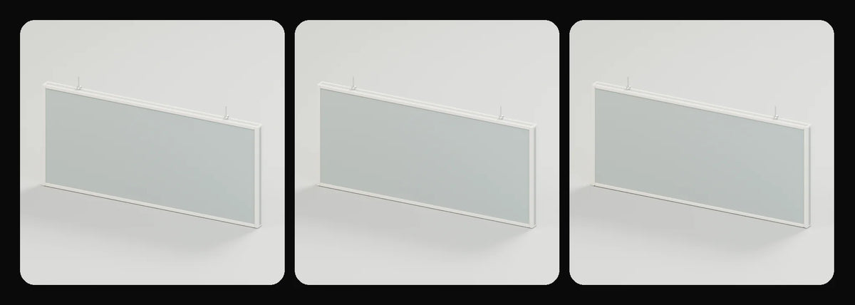 Quiet acoustic baffle in its three geometry profiles: Studio, Realtime and Low-poly, left to right