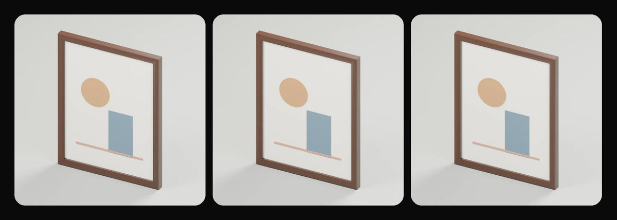Study artwork frame in its three geometry profiles: Studio, Realtime and Low-poly, left to right