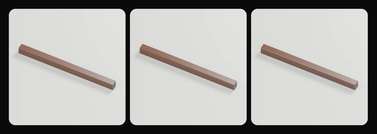Span ceiling beam in its three geometry profiles: Studio, Realtime and Low-poly, left to right