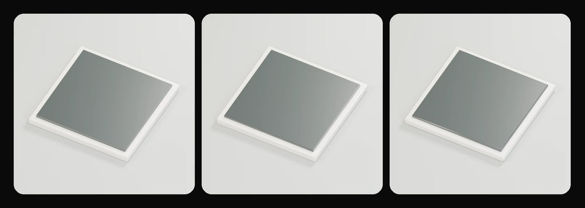 Plane ceiling light in its three geometry profiles: Studio, Realtime and Low-poly, left to right