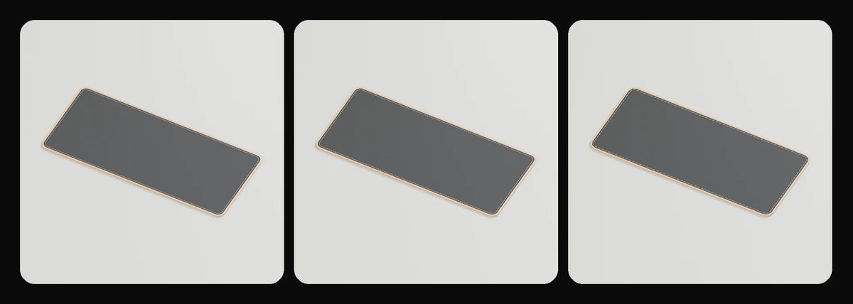 Field desk mat in its three geometry profiles: Studio, Realtime and Low-poly, left to right