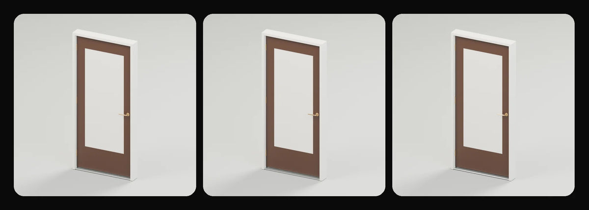 Threshold door module in its three geometry profiles: Studio, Realtime and Low-poly, left to right