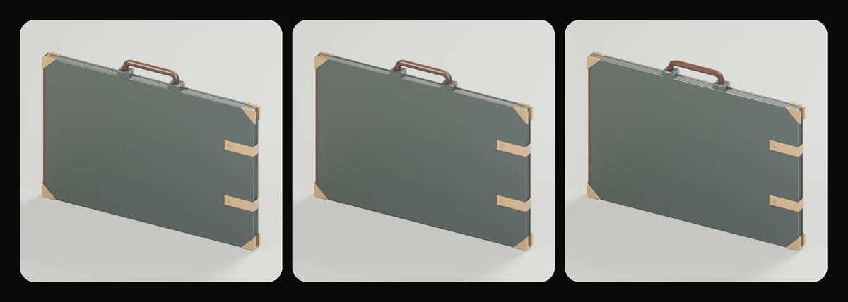 Plate drawing portfolio in its three geometry profiles: Studio, Realtime and Low-poly, left to right