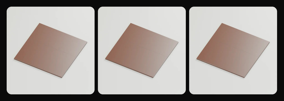 Ground floor module in its three geometry profiles: Studio, Realtime and Low-poly, left to right