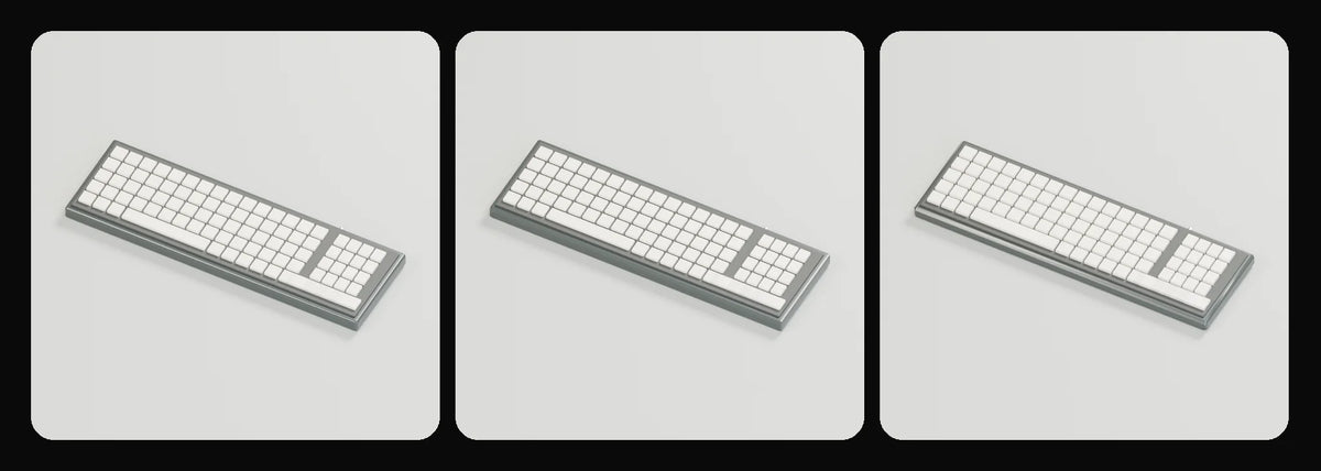 Tactile keyboard in its three geometry profiles: Studio, Realtime and Low-poly, left to right