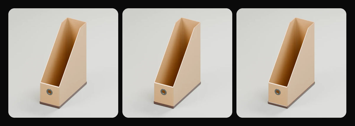 Index magazine file in its three geometry profiles: Studio, Realtime and Low-poly, left to right