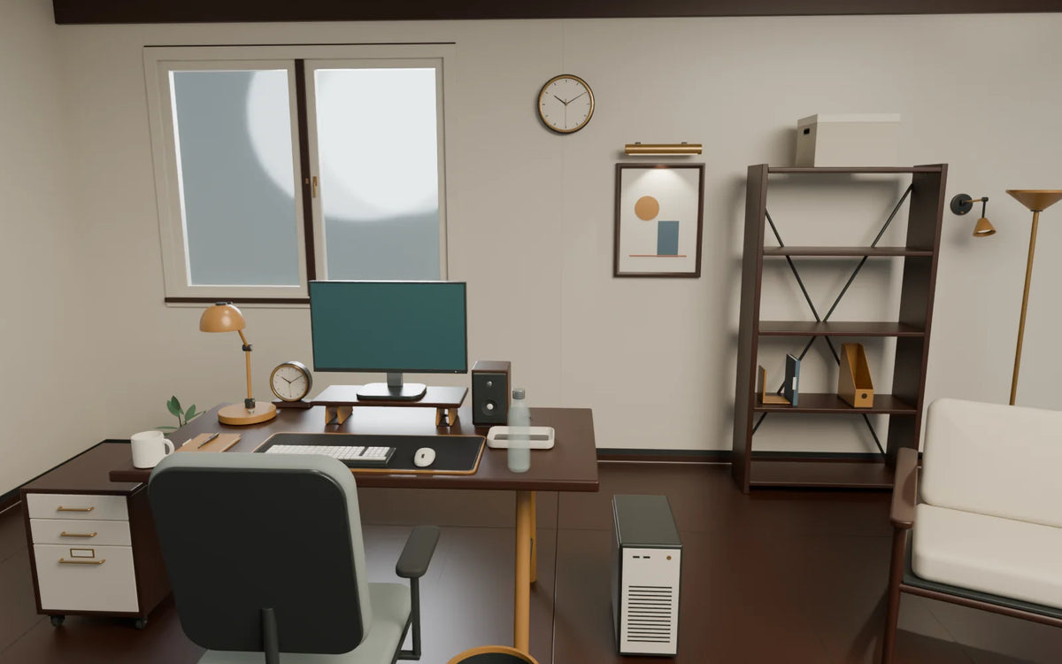 Creative Desk scene from Atelier Workspaces, wide view (render of the delivered scene)