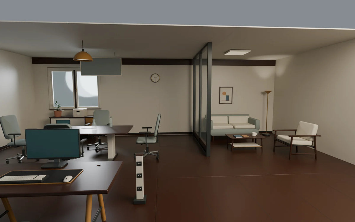 Open Workspace scene from Atelier Workspaces, wide view (render of the delivered scene)