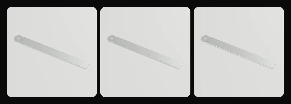 Measure steel ruler in its three geometry profiles: Studio, Realtime and Low-poly, left to right
