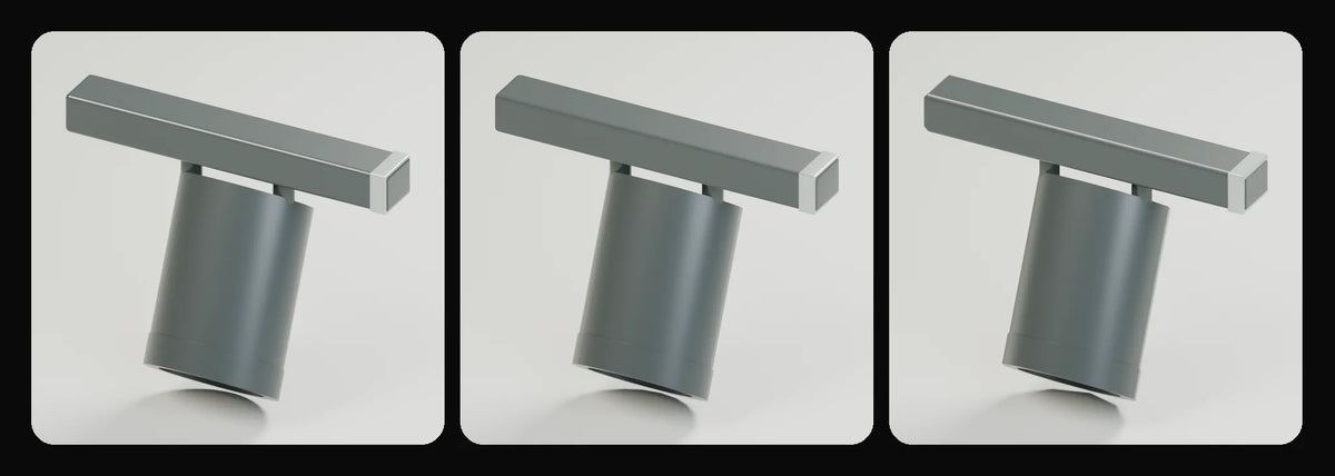 Focus track spotlight in its three geometry profiles: Studio, Realtime and Low-poly, left to right