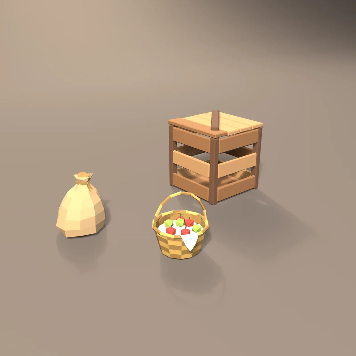 Wicker basket in a Hearth & Hollow setting with the slatted supply crate and grain sack (sold separately)