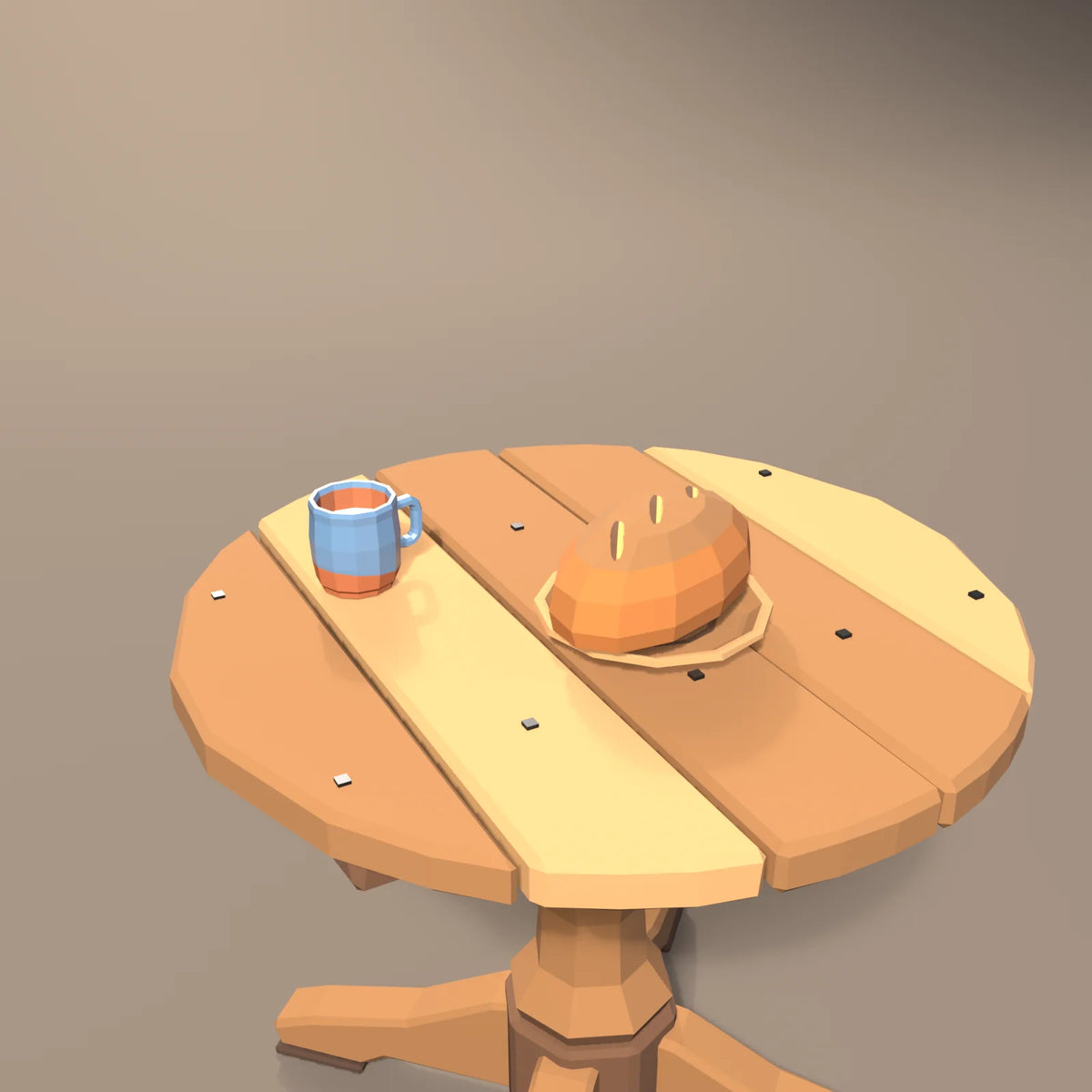 Crusty bread loaf in a Hearth & Hollow setting with the glazed clay mug, turned wooden plate and round pedestal table (sold separately)