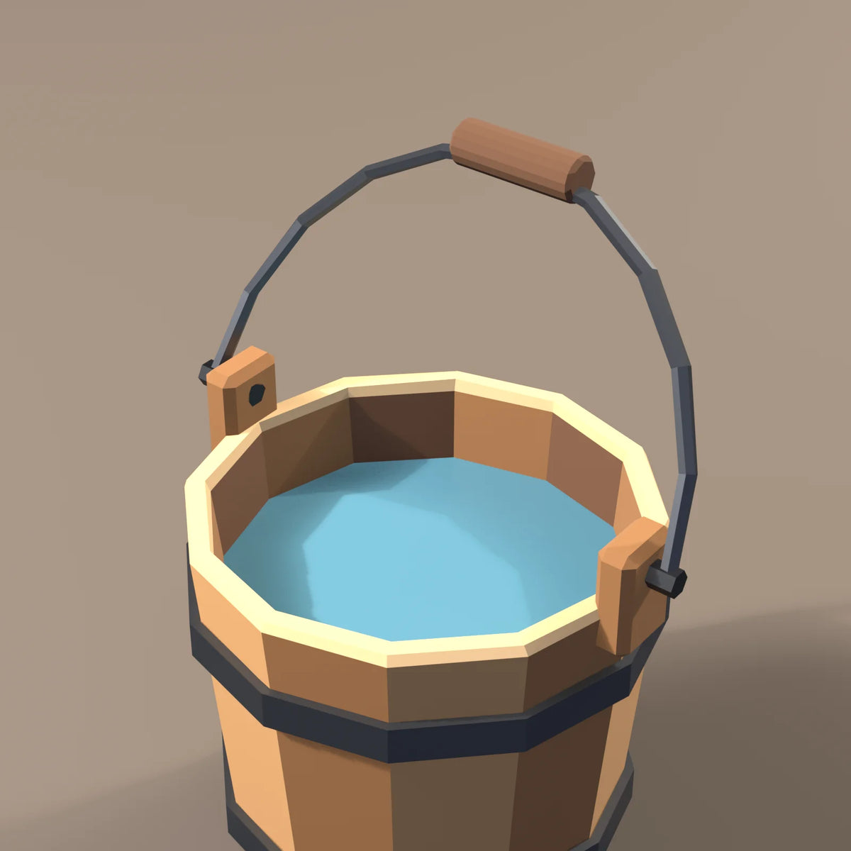 Hooped water bucket, close-up detail render