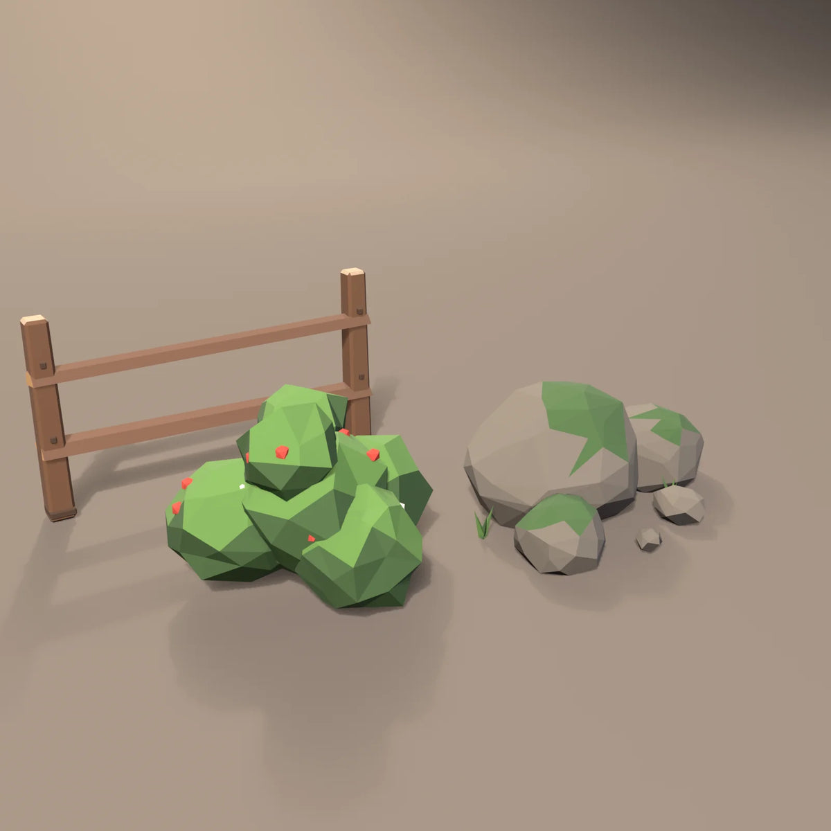 Round shrub in a Hearth & Hollow setting with the split-rail fence section and mossy rock cluster (sold separately)