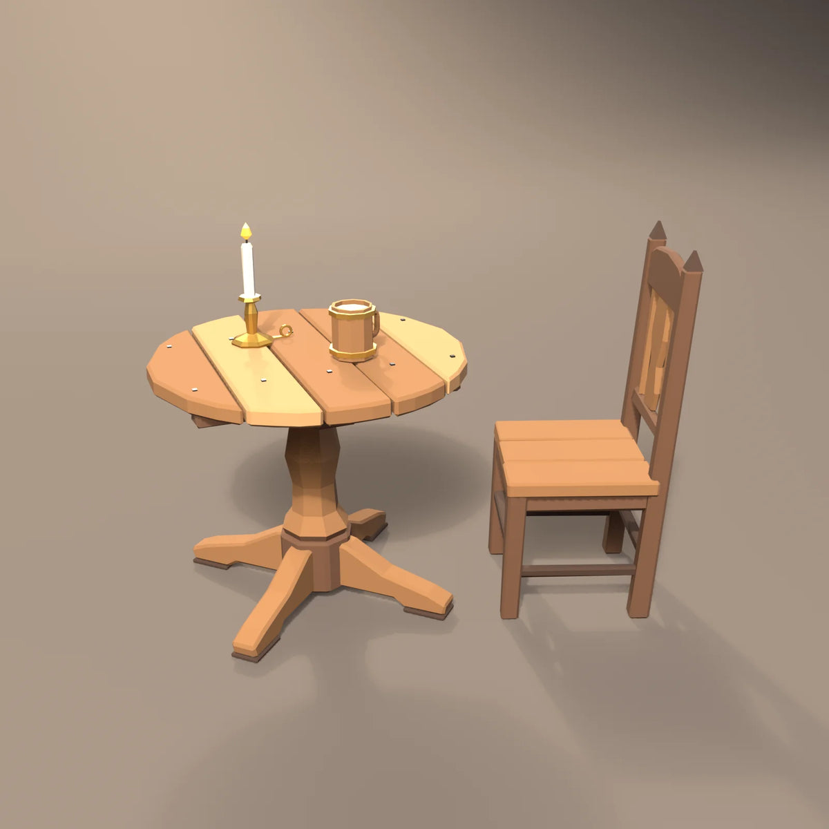 High-back tavern chair in a Hearth & Hollow setting with the brass candlestick, round pedestal table and hooped wooden tankard (sold separately)