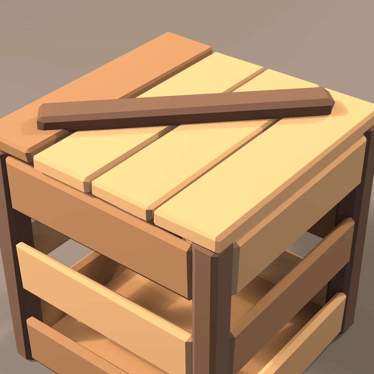 Slatted supply crate, close-up detail render
