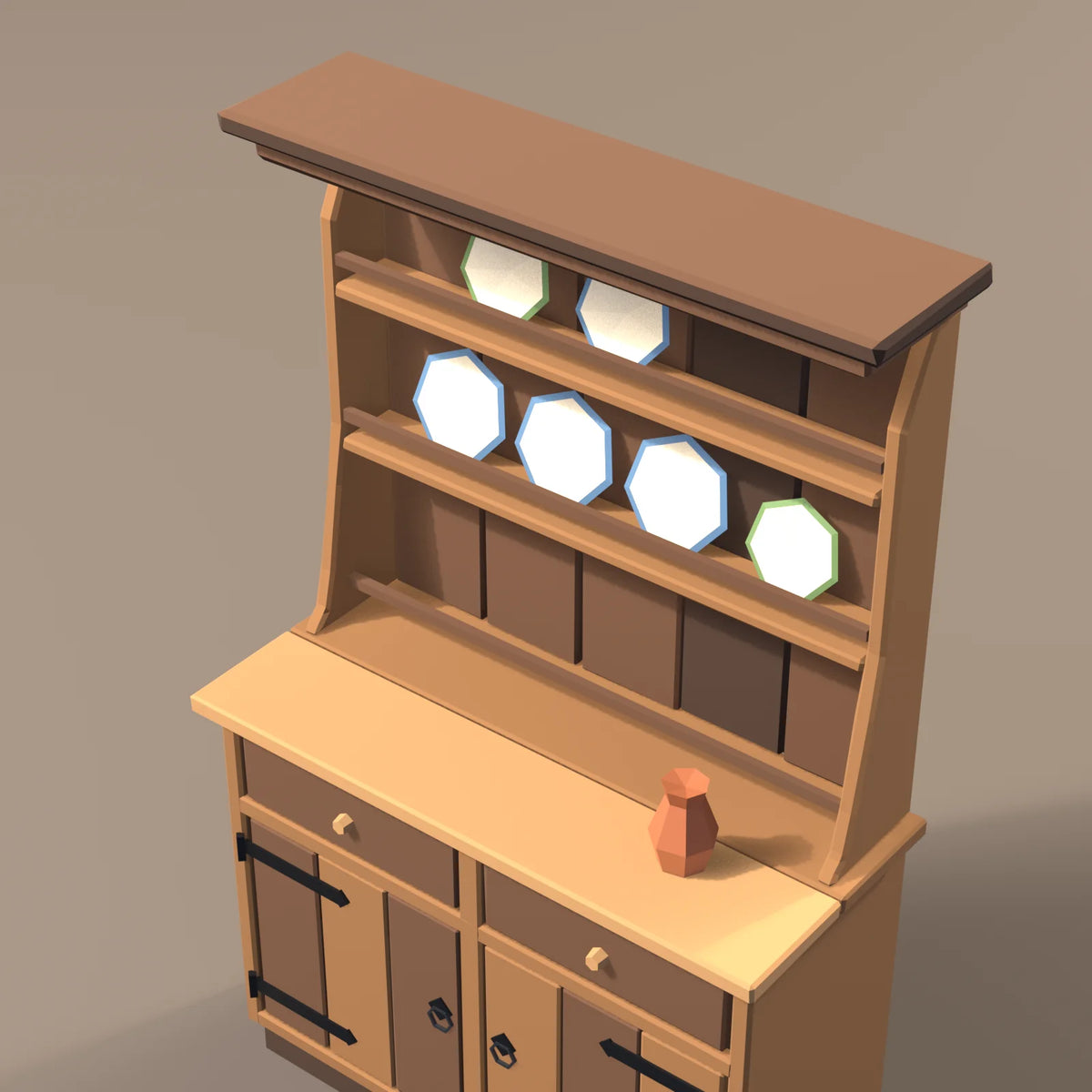 Kitchen dresser, close-up detail render