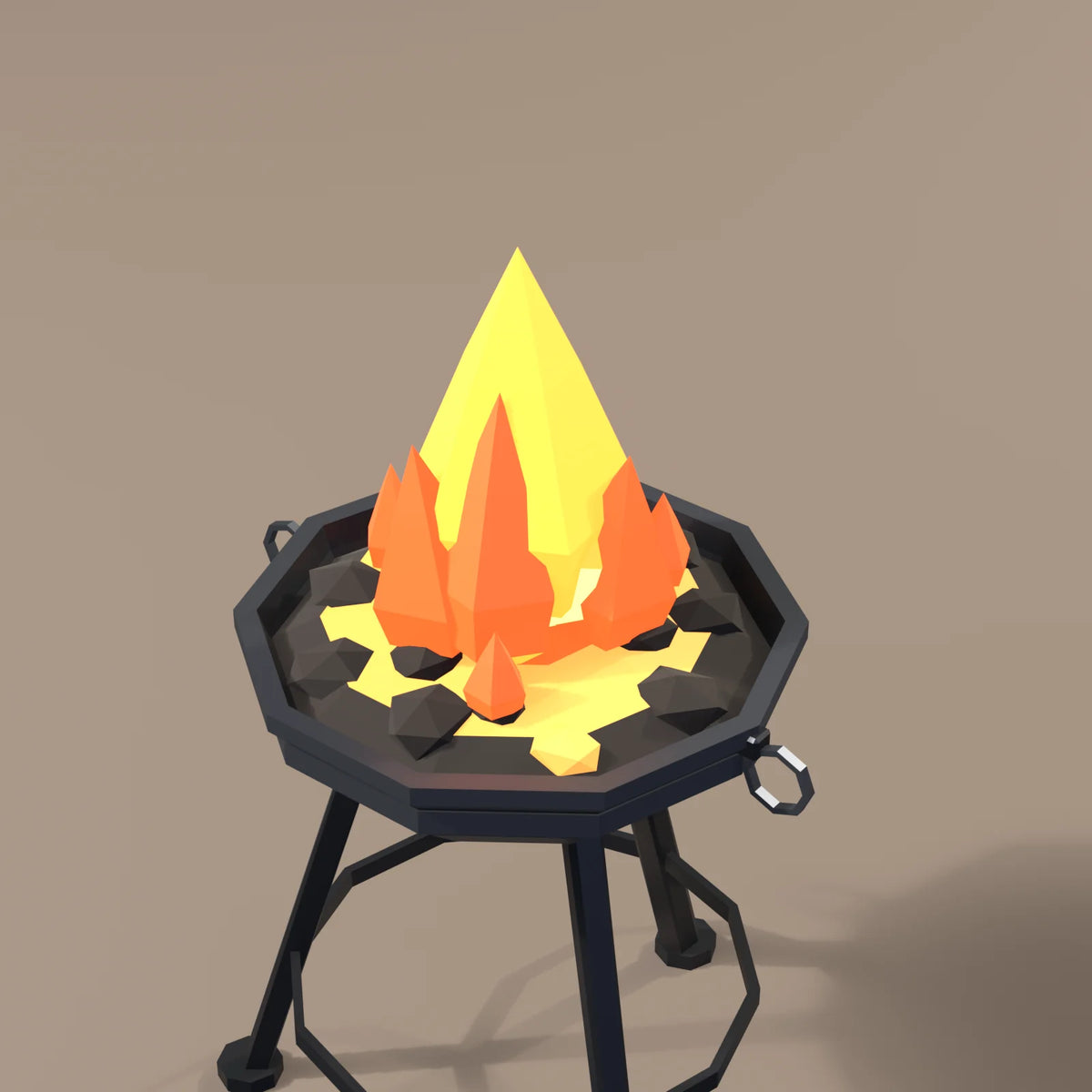 Standing fire brazier, close-up detail render