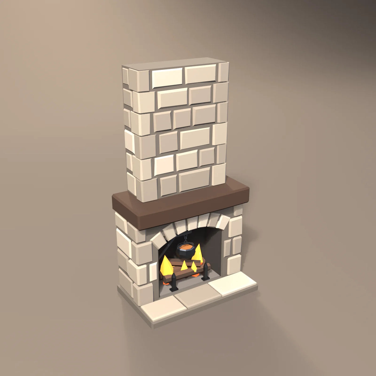 Stone hearth fireplace, Hearth & Hollow 3D asset, studio render