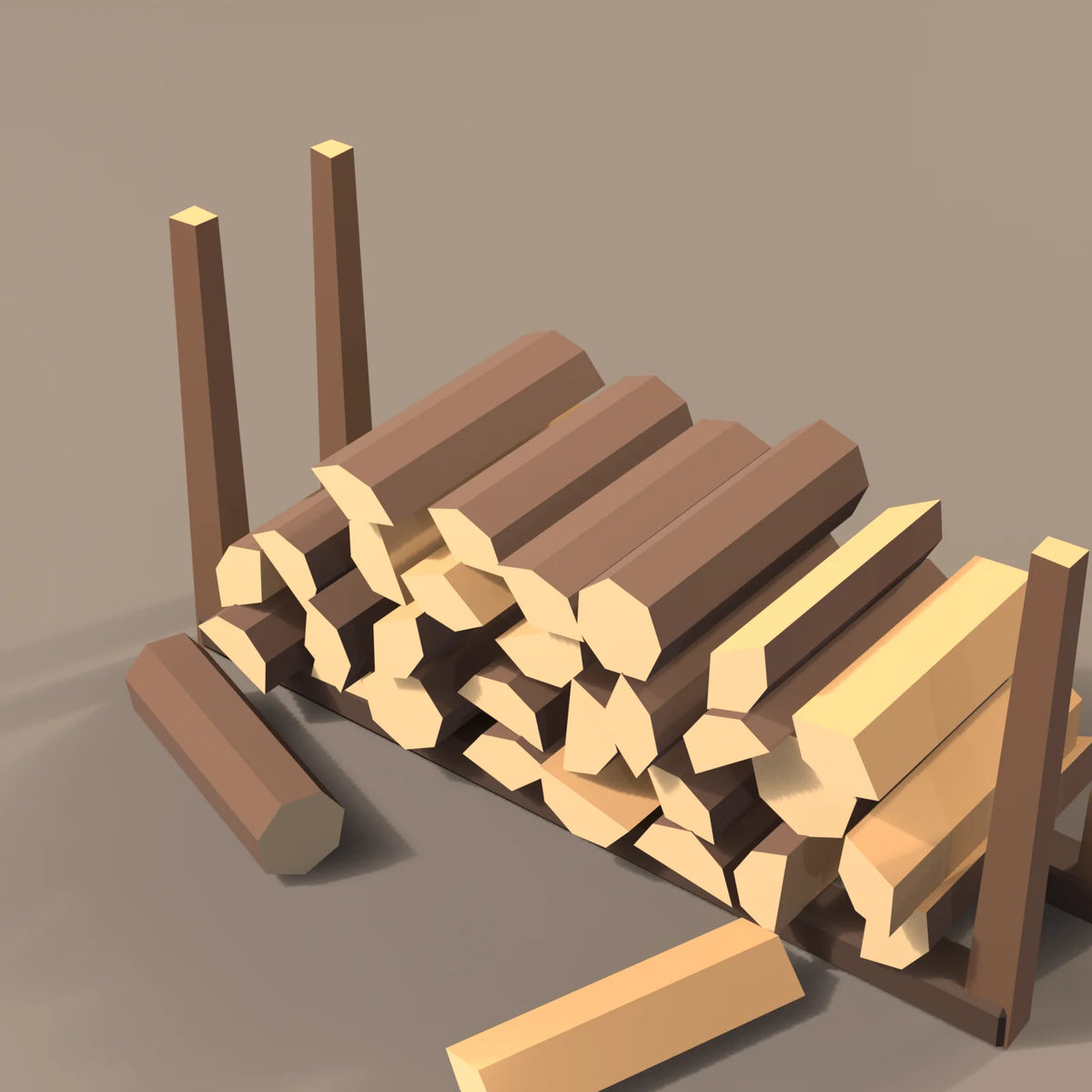 Firewood pile, close-up detail render