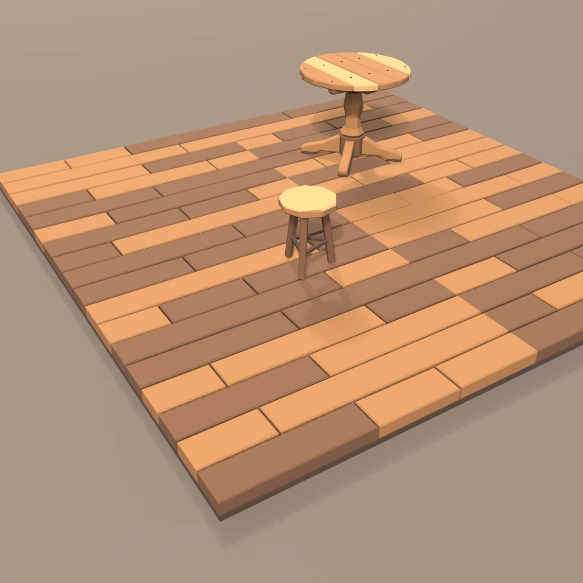 Plank floor tile in a Hearth & Hollow setting with the round pedestal table and three-legged stool (sold separately)