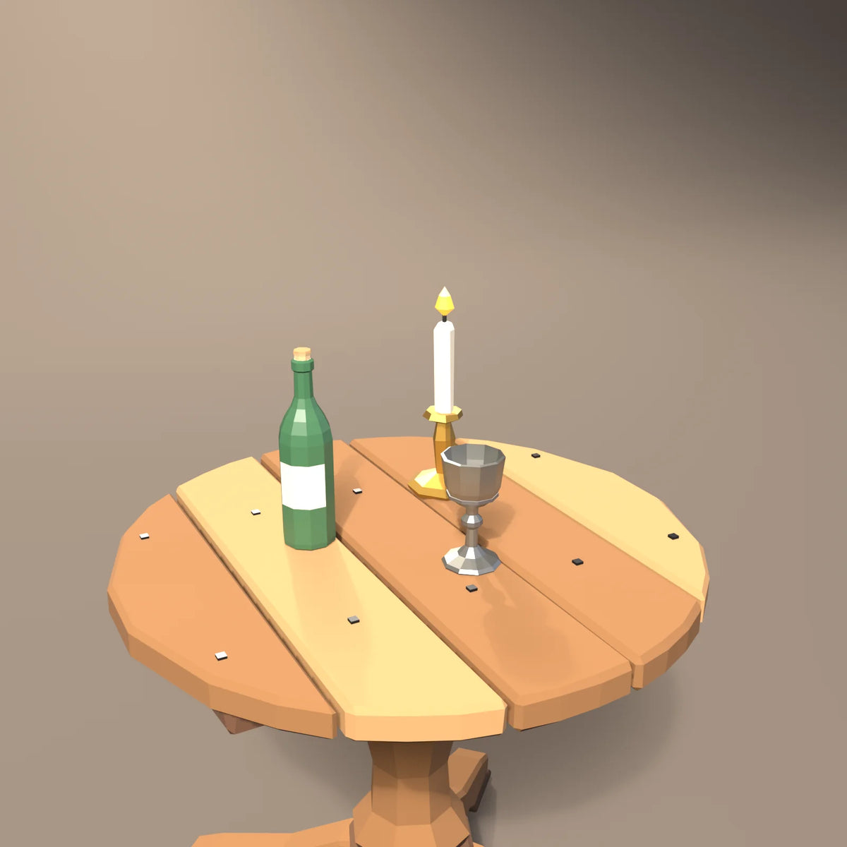 Pewter goblet in a Hearth & Hollow setting with the brass candlestick, round pedestal table and green glass wine bottle (sold separately)