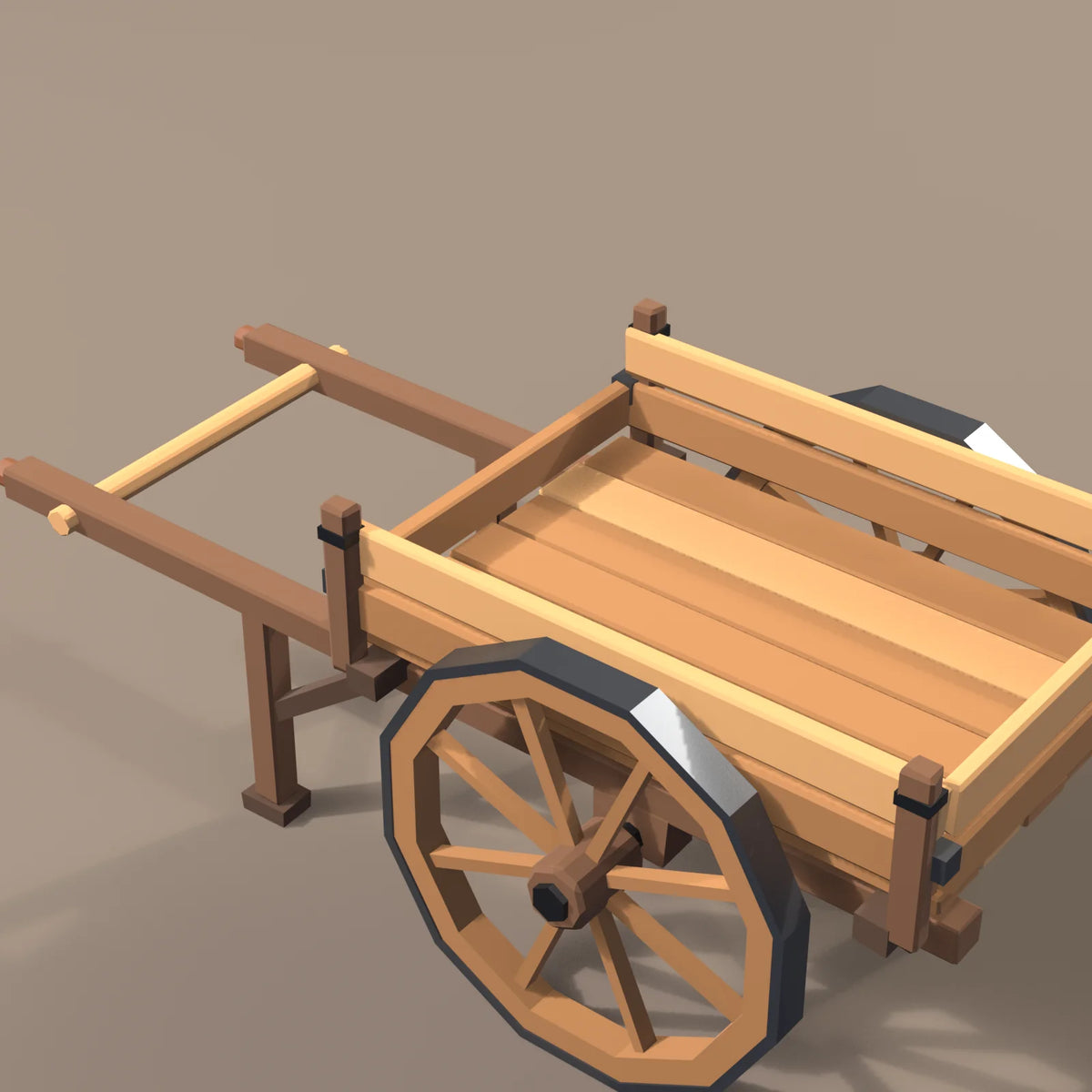 Two-wheel handcart, close-up detail render