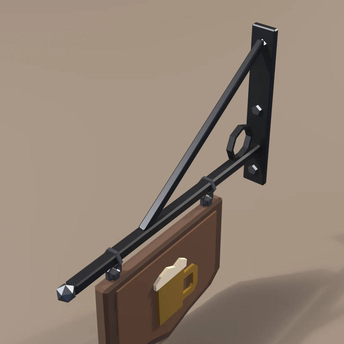 Tavern hanging sign, close-up detail render