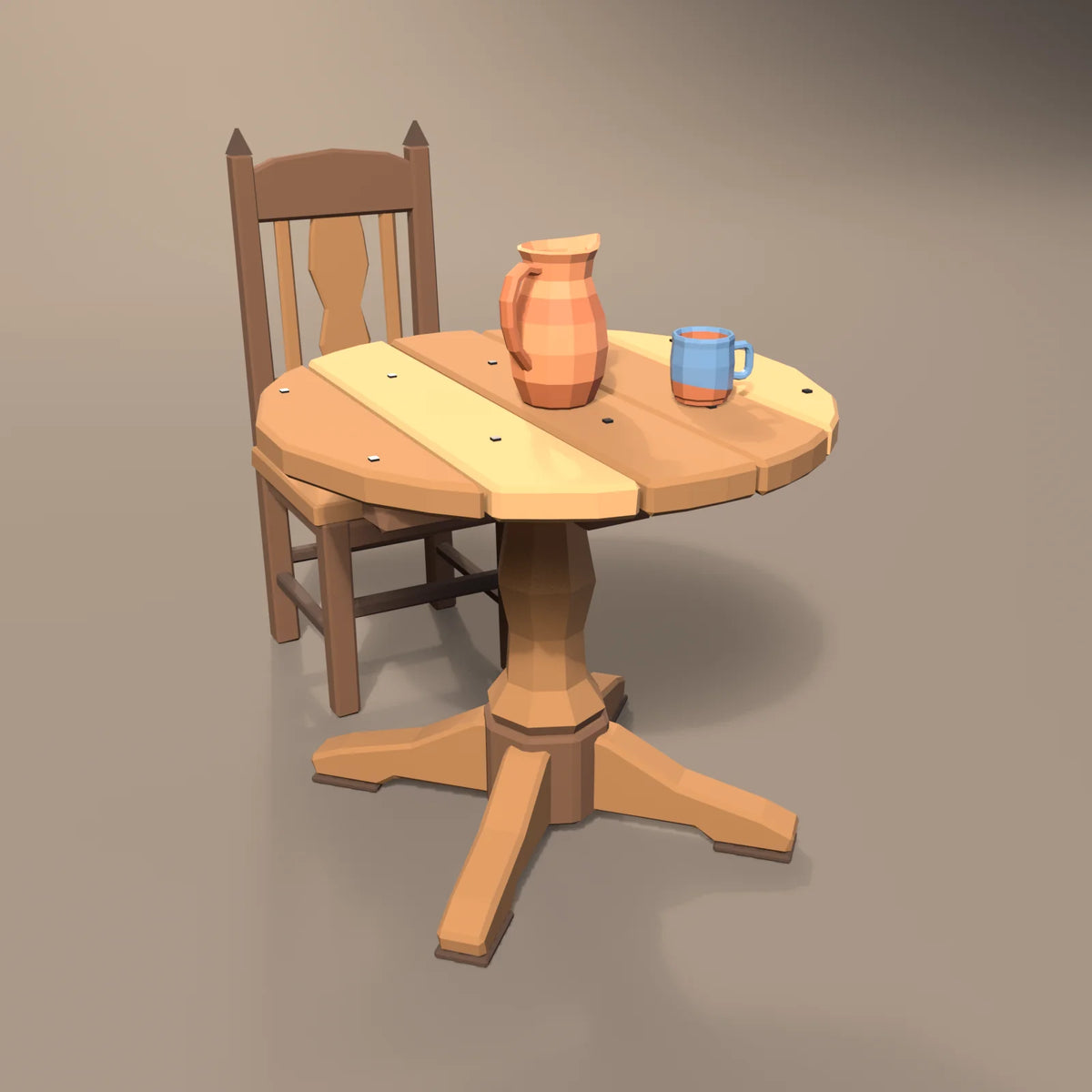 Clay pitcher in a Hearth & Hollow setting with the high-back tavern chair, glazed clay mug and round pedestal table (sold separately)