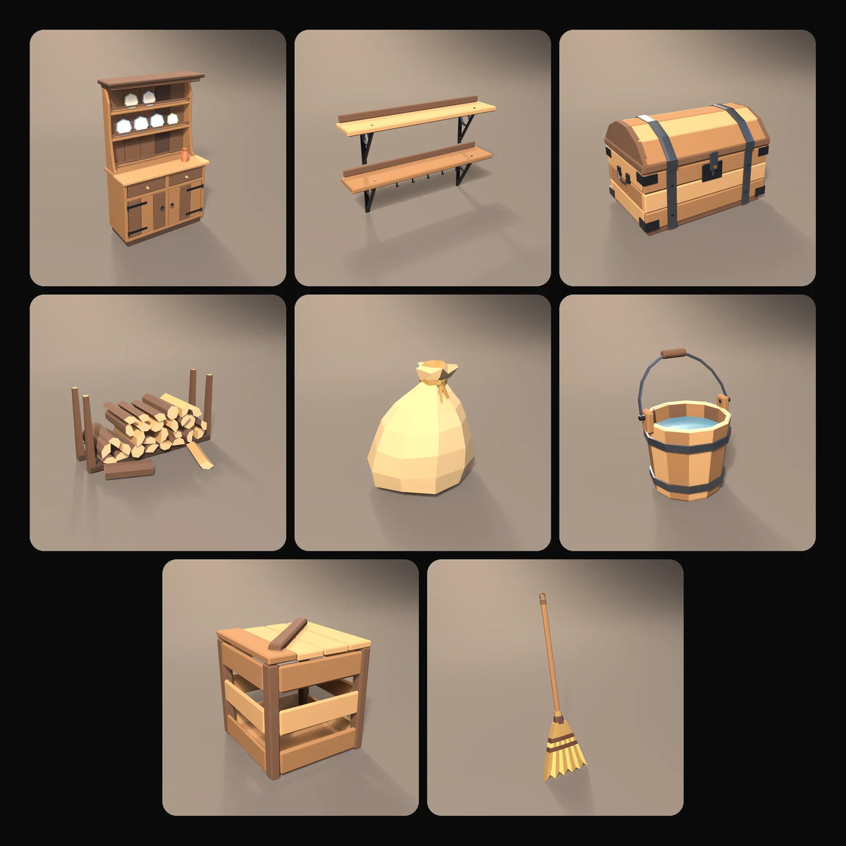 Storeroom Kit: studio renders of the 8 included assets