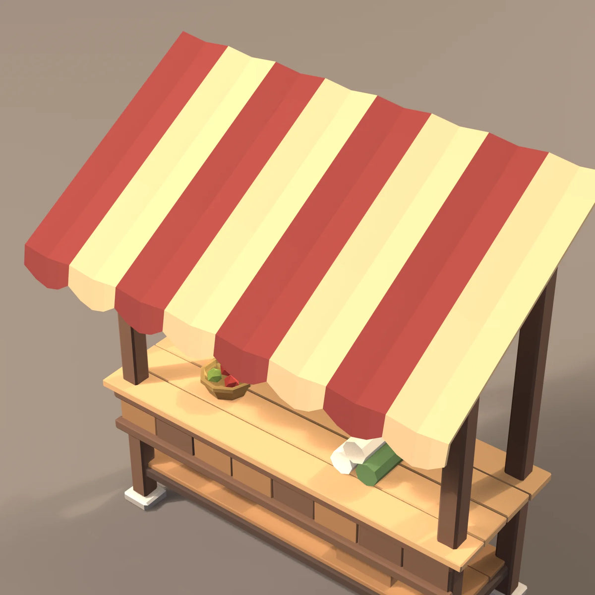 Awninged market stall, close-up detail render
