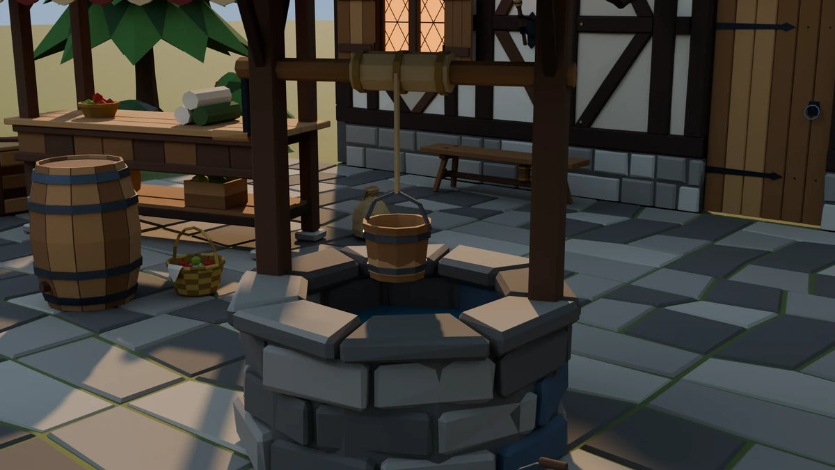 Market Square scene from Hearth & Hollow, close-up detail (render of the delivered scene)