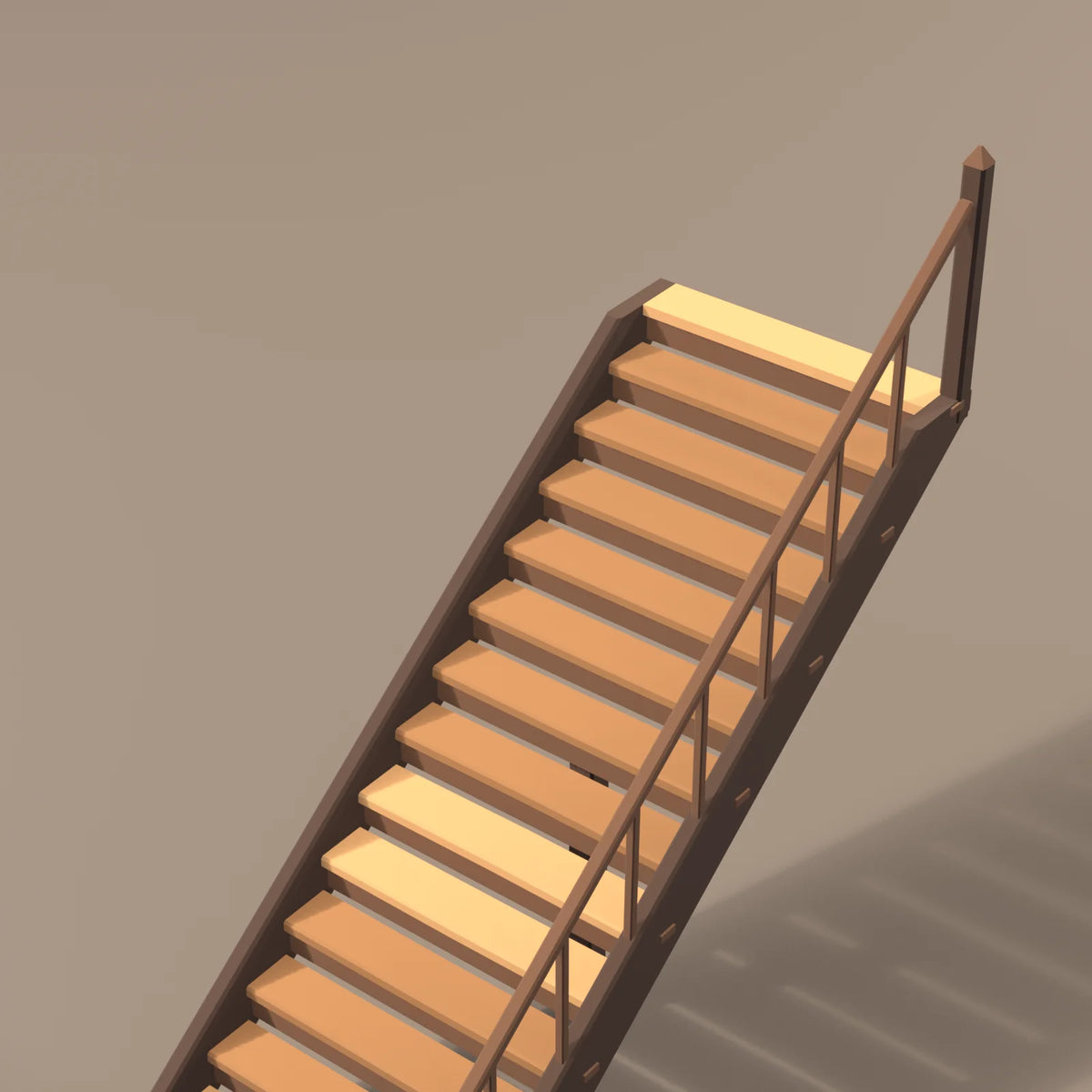 Timber staircase, close-up detail render