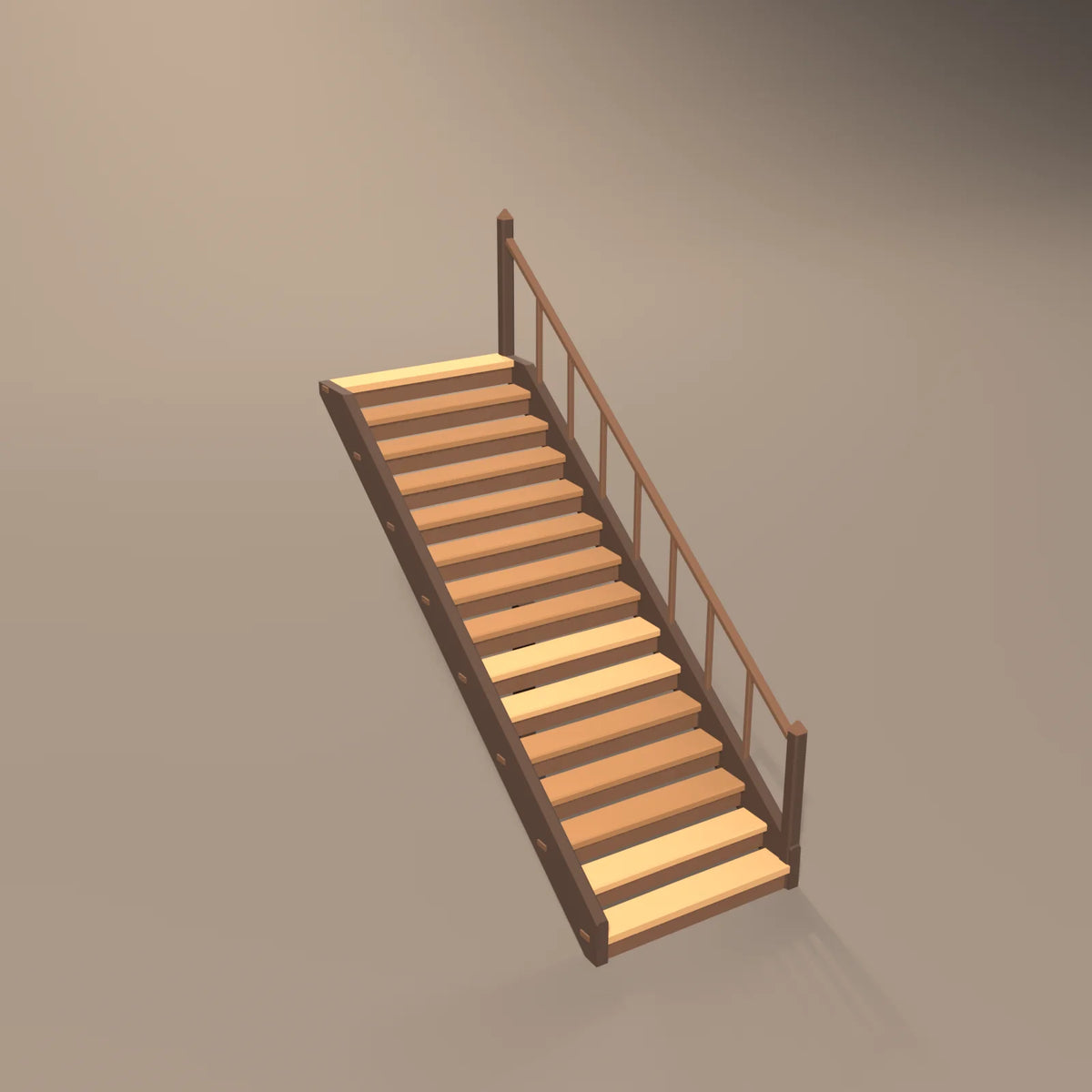 Timber staircase, Hearth & Hollow 3D asset, studio render