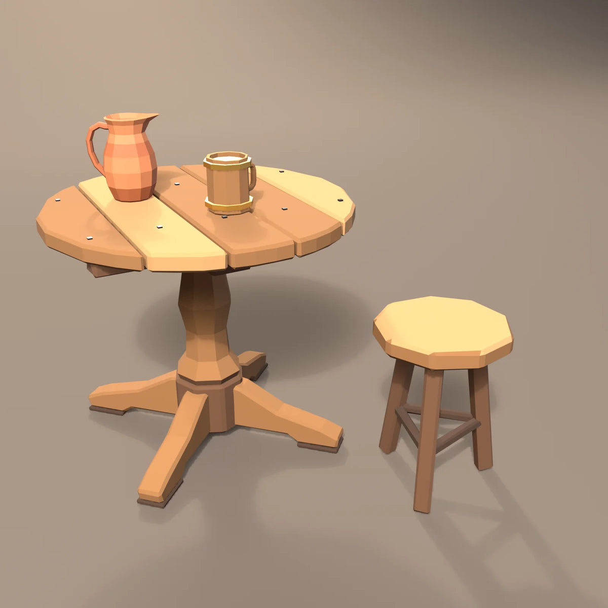 Hooped wooden tankard in a Hearth & Hollow setting with the clay pitcher, round pedestal table and three-legged stool (sold separately)
