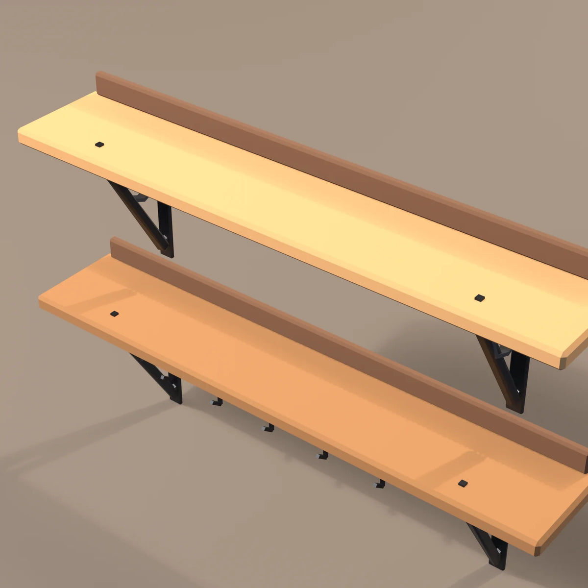 Bracketed wall shelf, close-up detail render