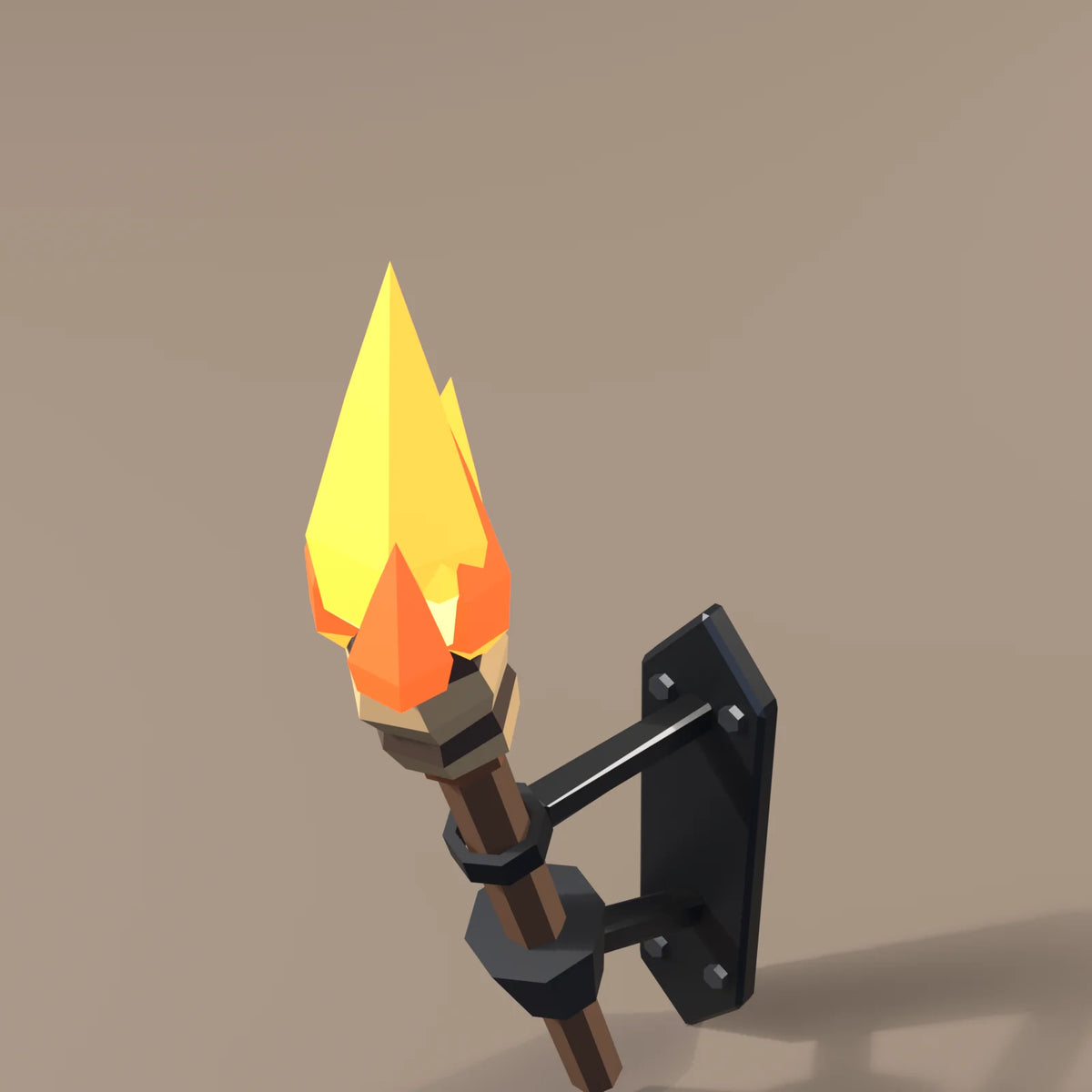 Iron wall torch, close-up detail render