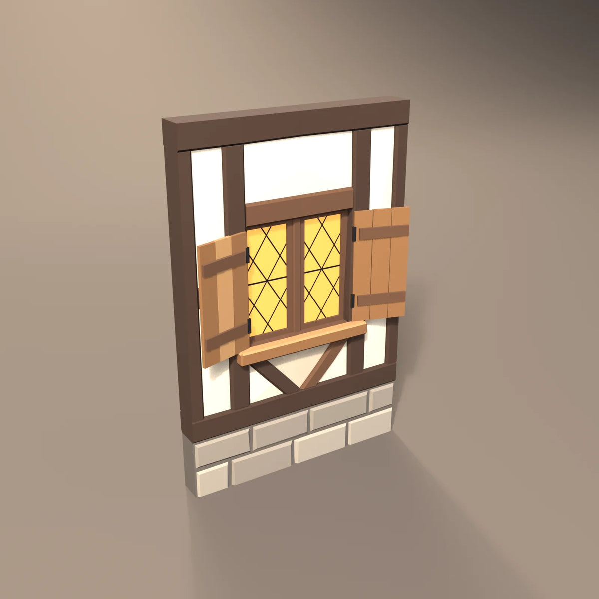 Timber-frame wall with window, Hearth & Hollow 3D asset, studio render