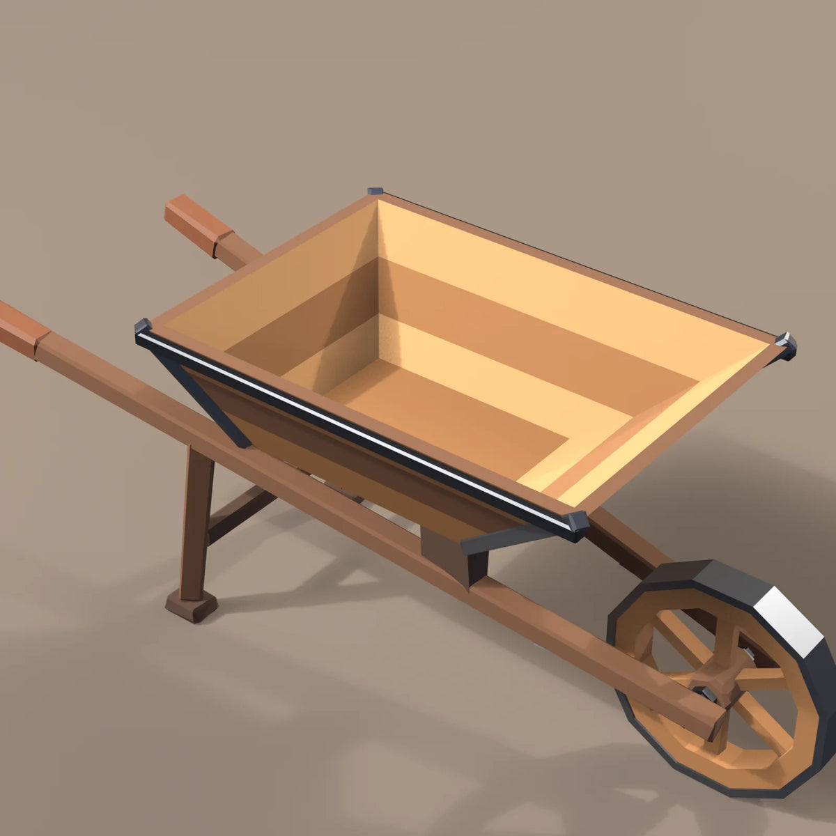 Wooden wheelbarrow, close-up detail render