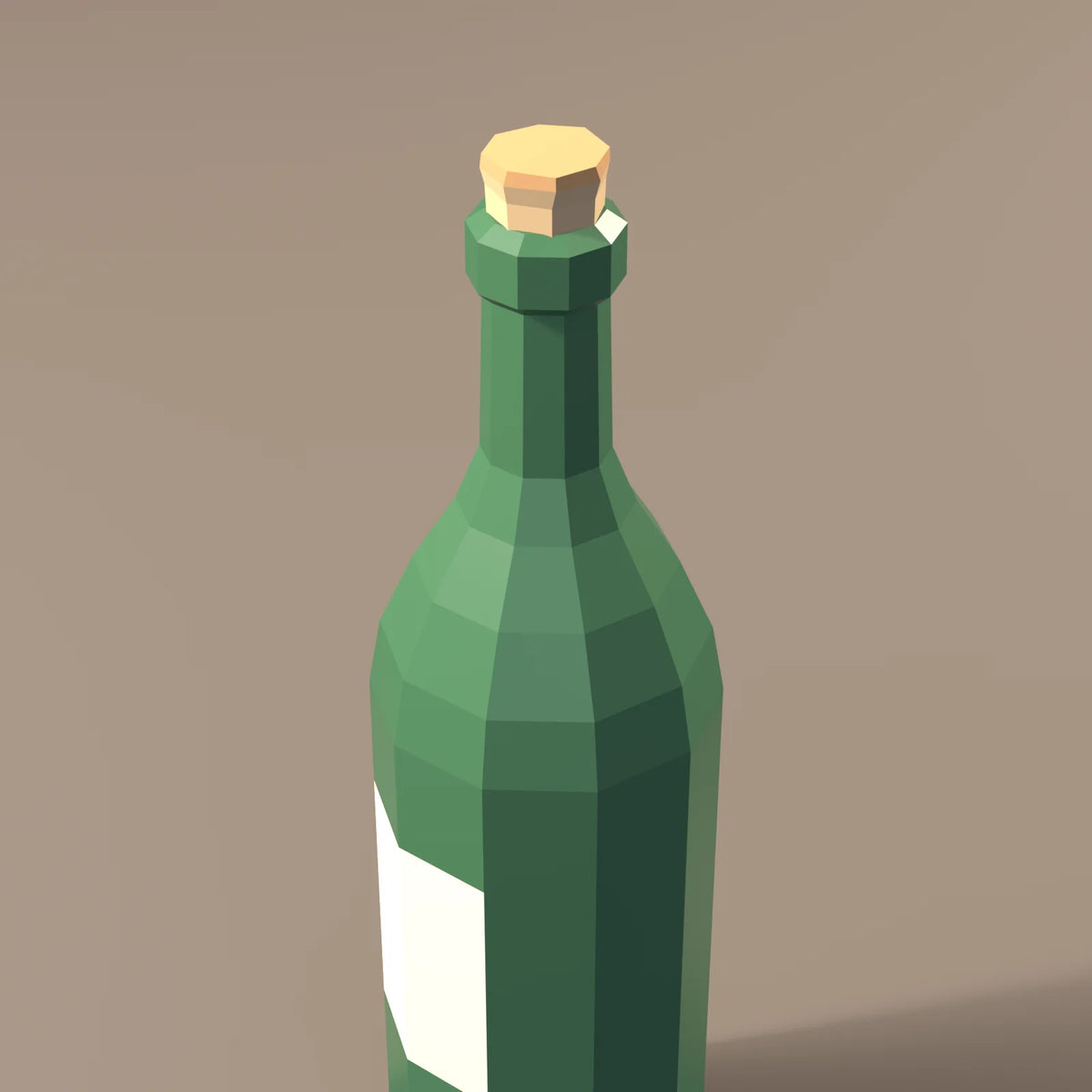 Green glass wine bottle, close-up detail render