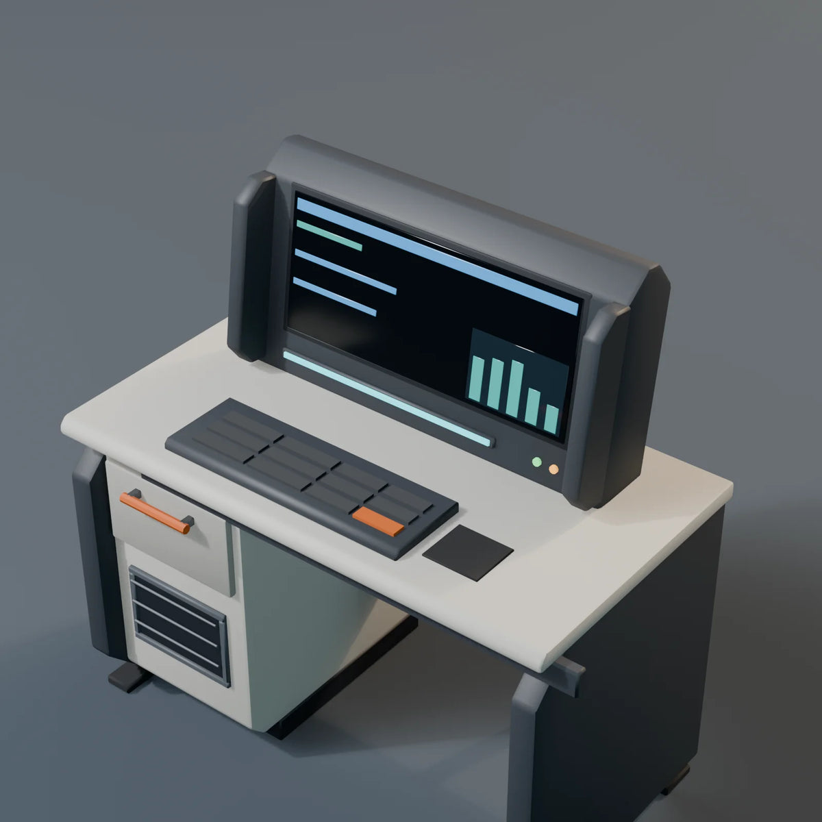 Desk Terminal, close-up detail render