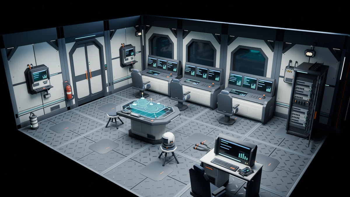Operations Deck scene from Kestrel Station, wide view (render of the delivered scene)