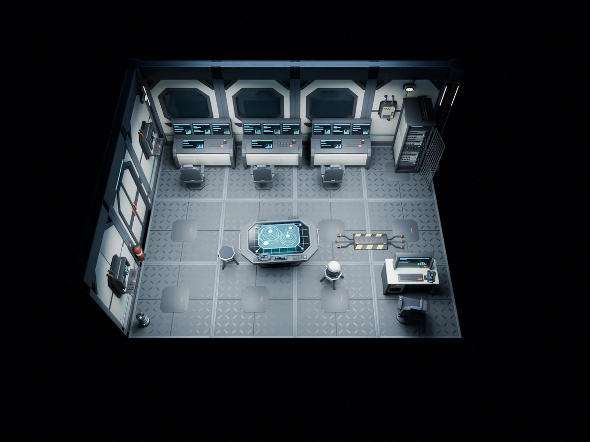 Operations Deck scene from Kestrel Station, overview from above (render of the delivered scene)