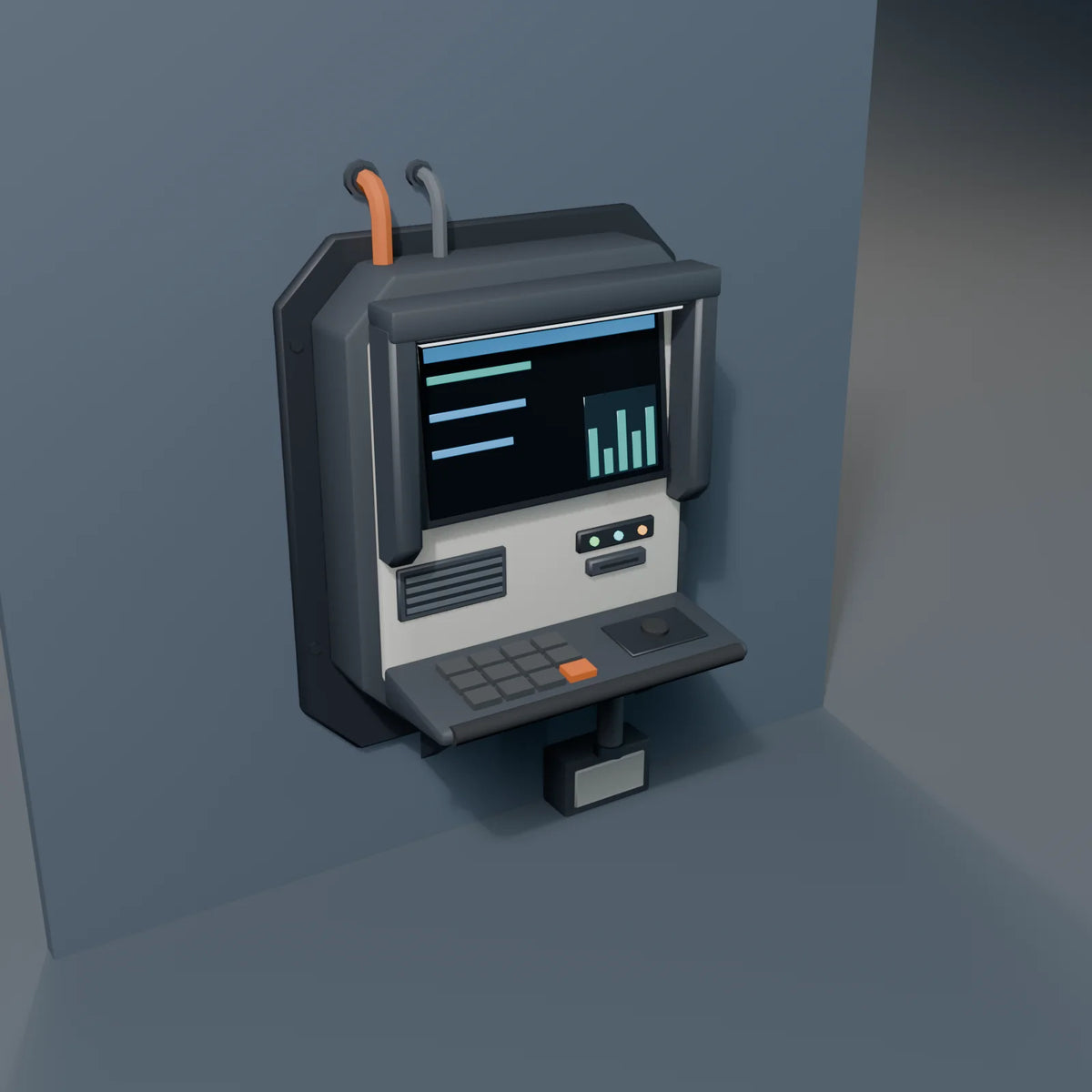 Wall Terminal, Kestrel Station 3D asset, studio render