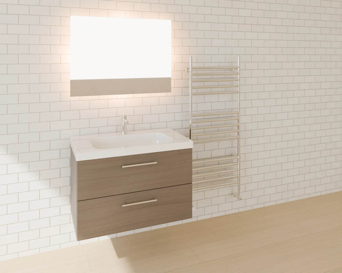 Basin Mixer Tap styled in a Linden House room with the wall-hung vanity unit, illuminated bathroom mirror and heated towel rail (sold separately)