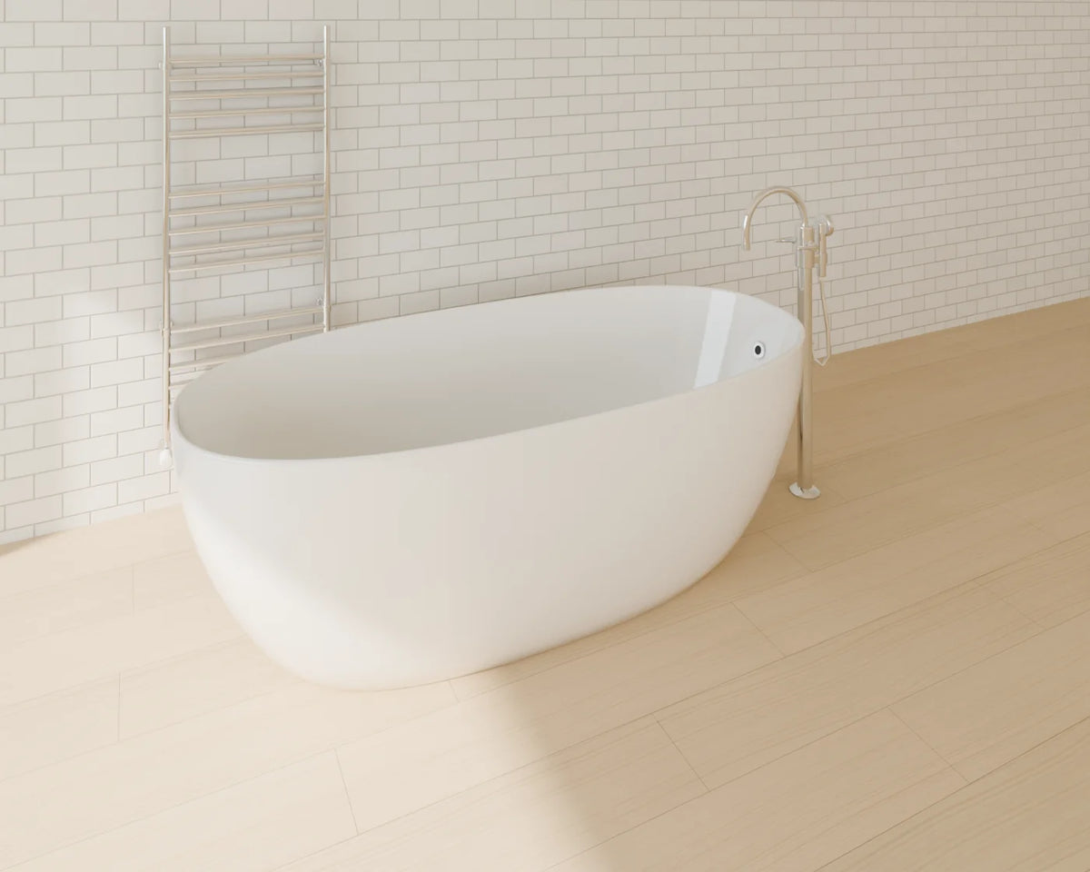 Freestanding Bath Filler styled in a Linden House room with the freestanding bathtub and heated towel rail (sold separately)