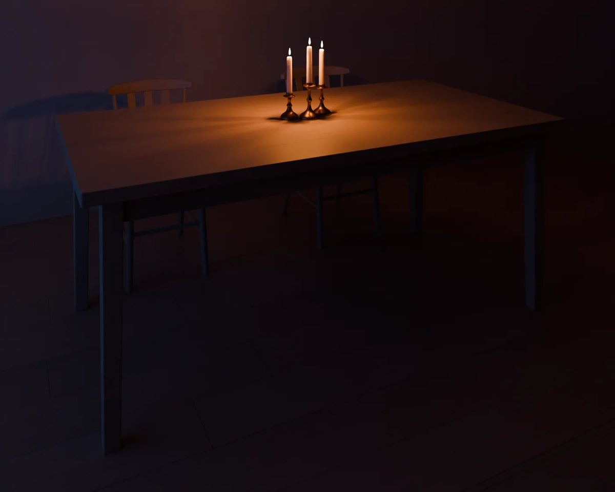 Brass Candlesticks styled in a Linden House room with the rectangular dining table and wood dining chair (sold separately)