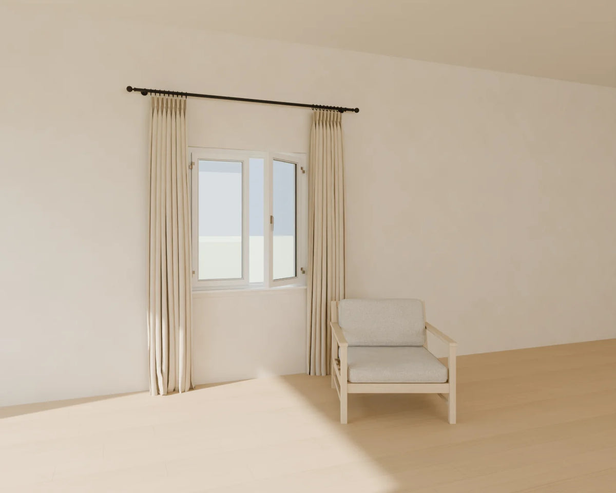 Casement Window styled in a Linden House room with the linen curtain pair and lounge armchair (sold separately)