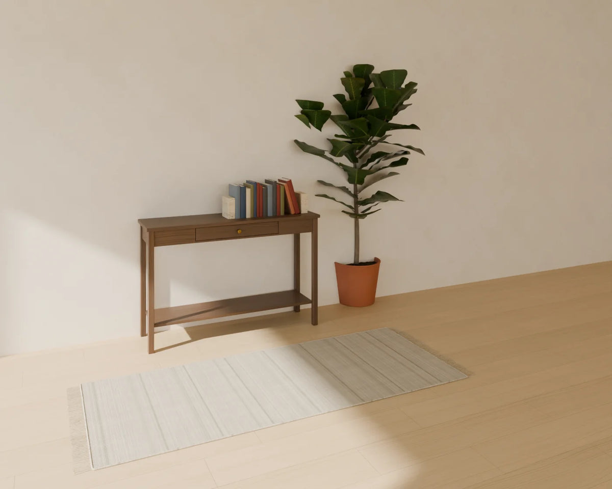 Console Table styled in a Linden House room with the book row, fiddle-leaf fig in planter and runner rug (sold separately)