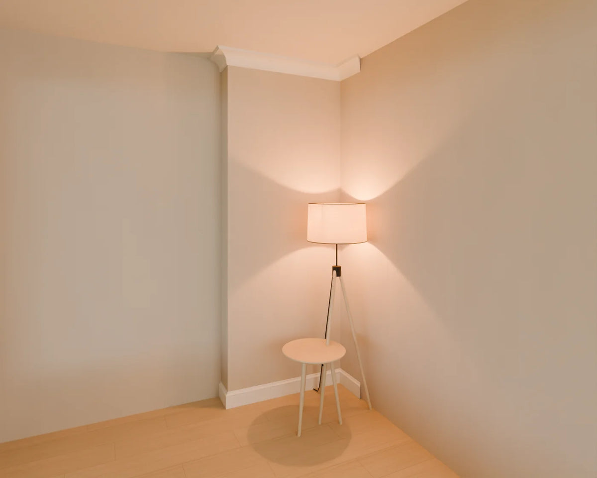 Crown Moulding styled in a Linden House room with the skirting board, round side table and tripod floor lamp (sold separately)